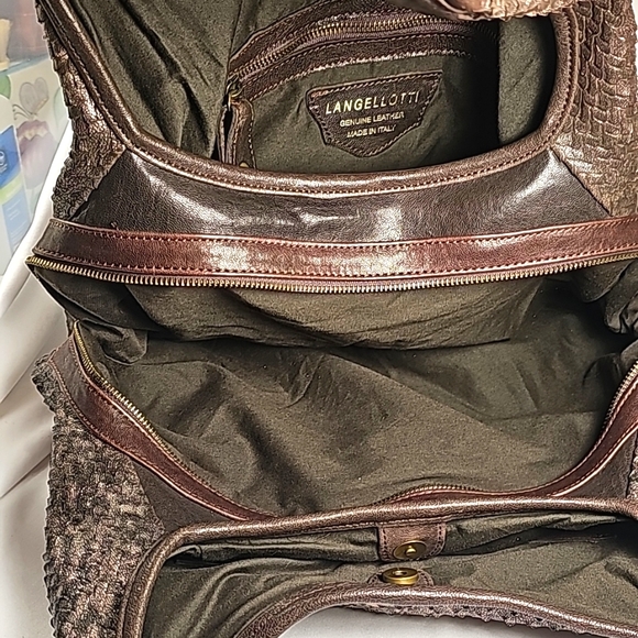Langellotti Boa Embossed Bronze Italian Leather Shoulder Bag - Picture 8 of 10